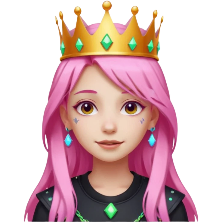 girl neon cyberpunk light pink happy long hair crown emoji