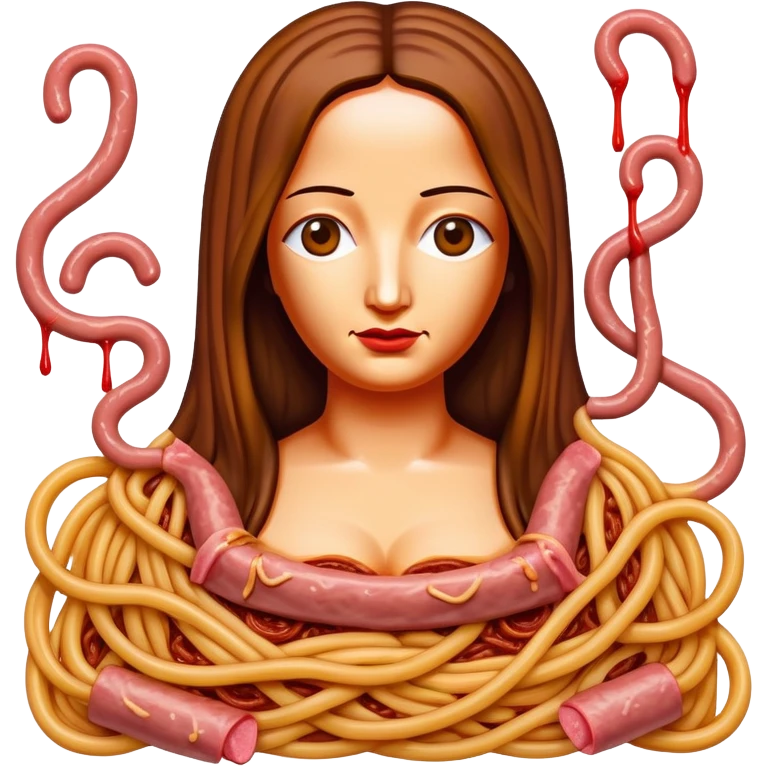 monalisa made of SPAM meat melted pink dripping sauce spaghetti portrait emoji