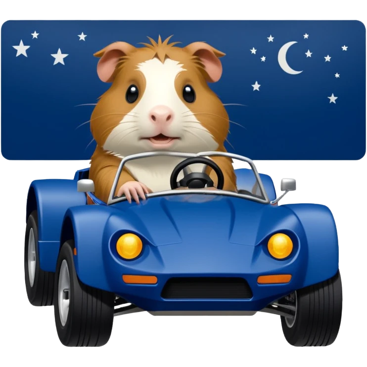 Dirty Joke’s Midnight blue Local Motors Rally Fighter off road race car being driven by a five foot tall Guinea pig  emoji