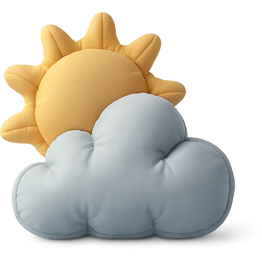 partly cloudy weather with soft sun and fluffy cushion cloud together, cushion style emoji