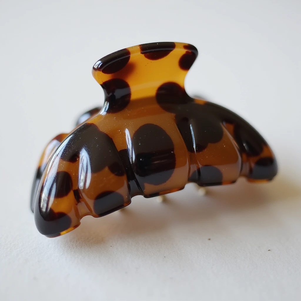 realistic hairclip, tortoiseshell pattern, photorealistic style emoji