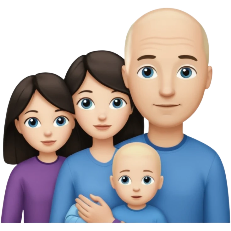 Eigene Familienbild, Frau dunkle lange Haare,  Mann Glatze und blaue Augen, kind 2 Jahre und blond und dunkle Augen  emoji