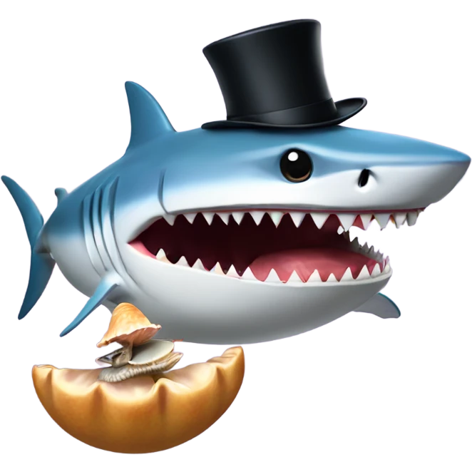 Shark with a top hat eating a clam emoji
