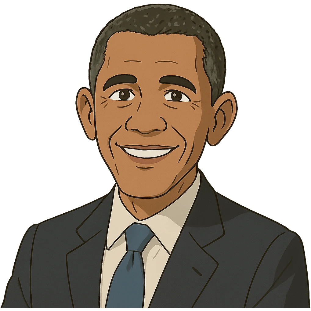 friendly expression portrait of Barack Obama in Ghibli animation style emoji