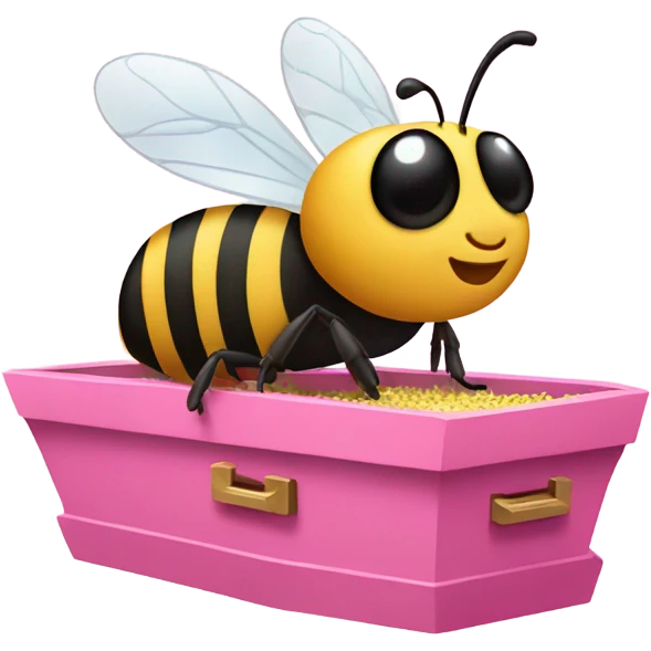 Bee in a pink coffin going to heaven  emoji