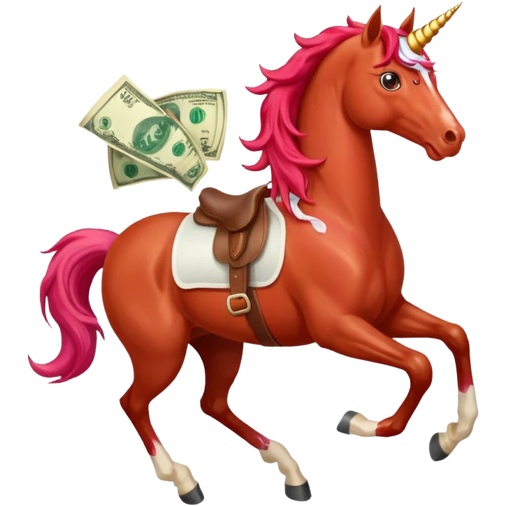 red horse agressive unicorn running money on on the saddle emoji