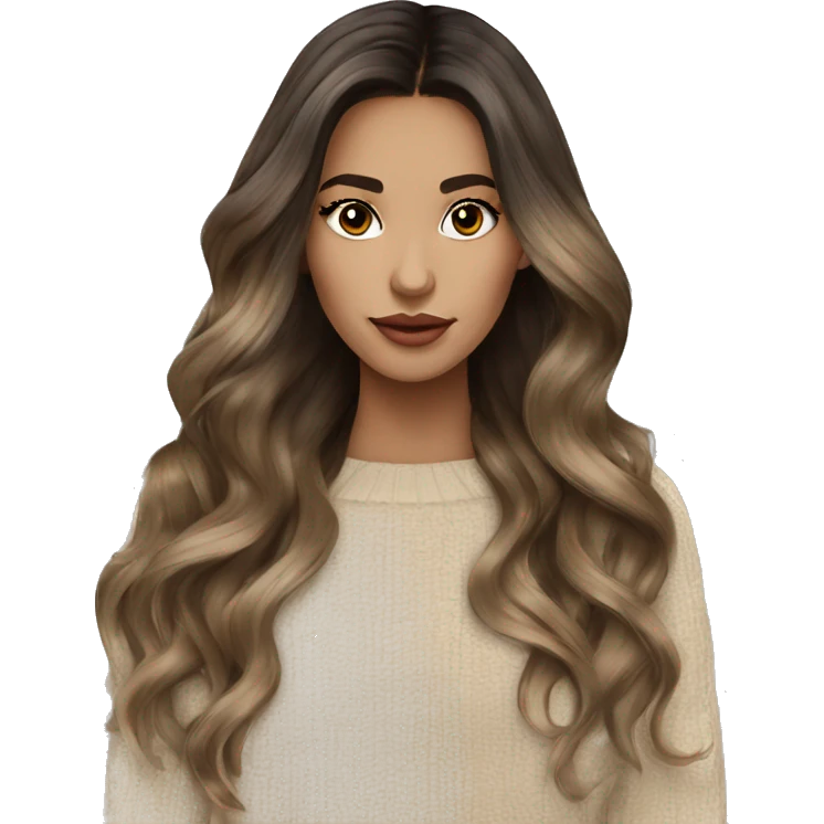 Brünette balayage long hair women beige sweater emoji
