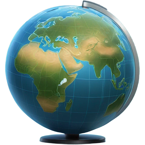 A detailed globe icon with a digital news ticker wrapping around it, glowing softly, representing one year of global news commitment emoji