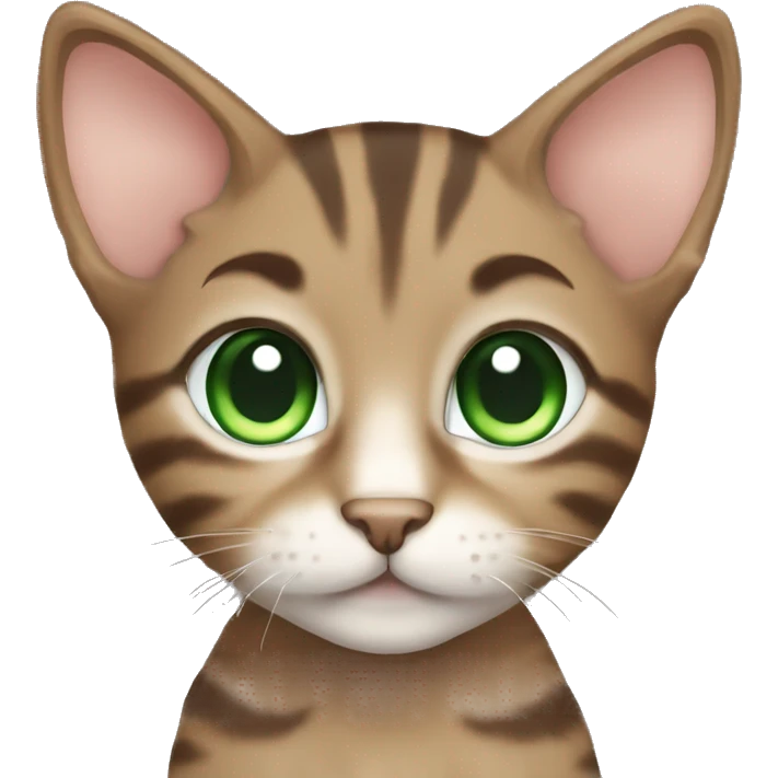extremely cute kawaii brown tabby kitten with green eyes emoji