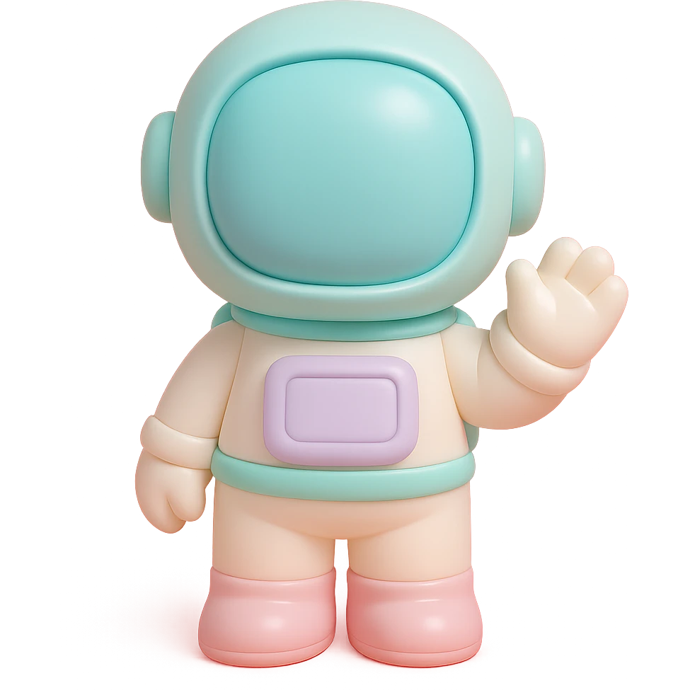 cute proportions astronaut waving in vinyl figure style emoji