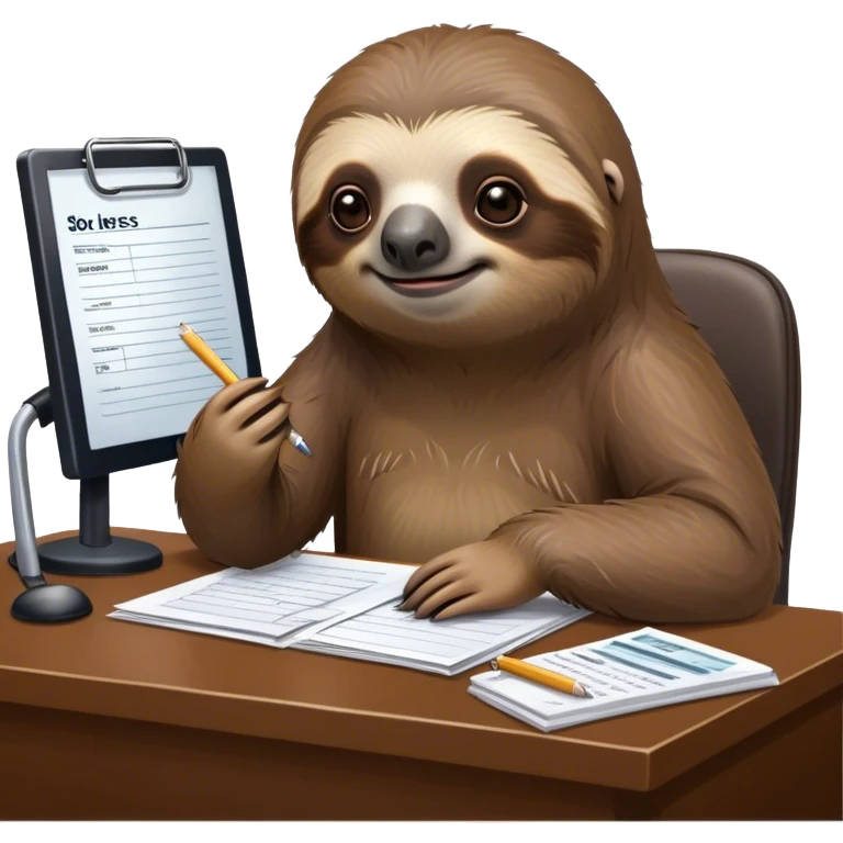 Sloth at a desk doing taxes emoji