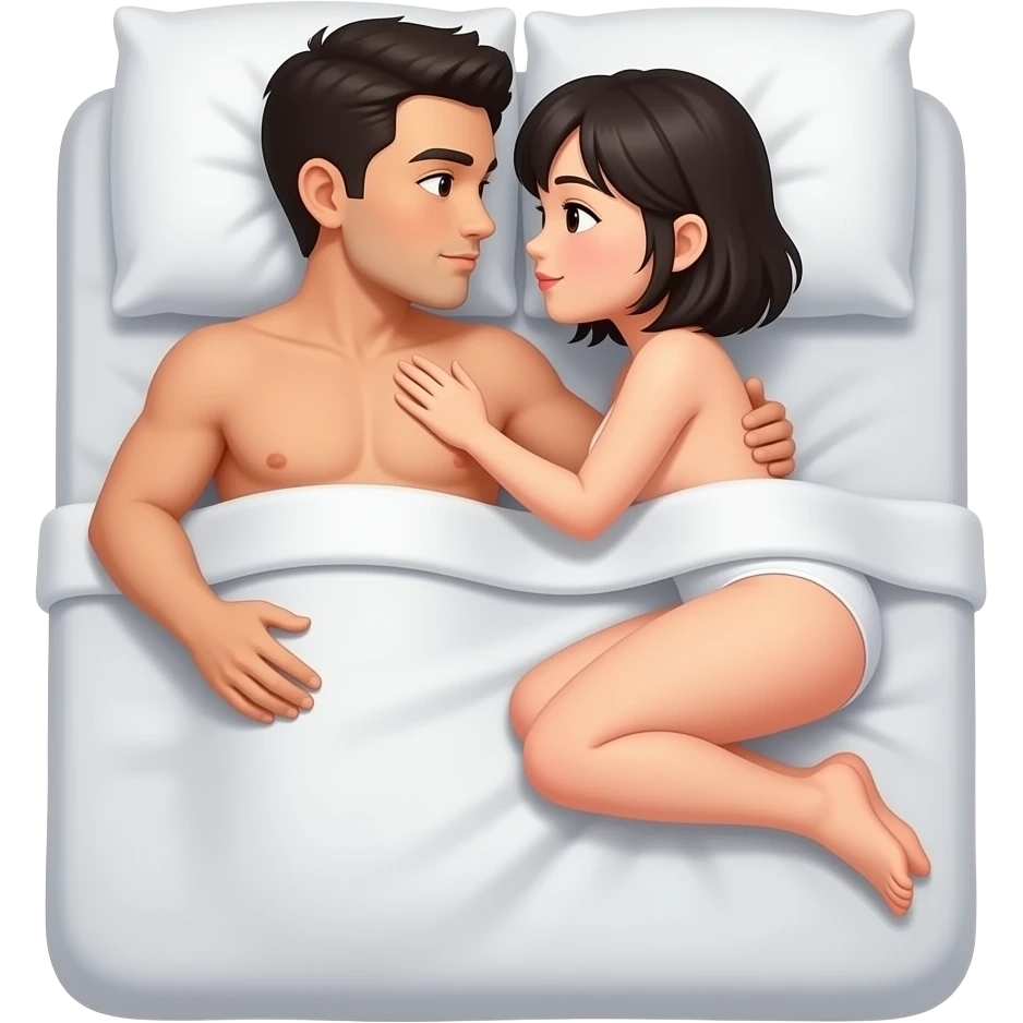 naked man and naked Japanese woman make sex  in bed emoji