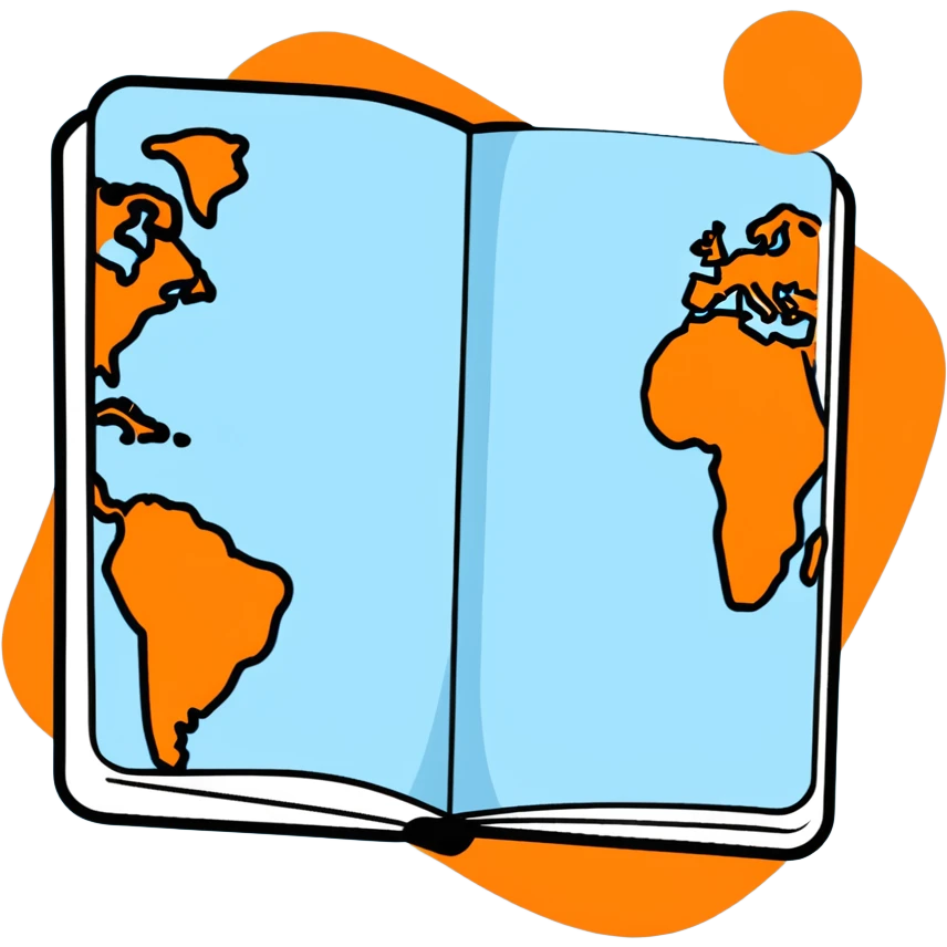 light blue passport with image planet, cartoonish emoji
