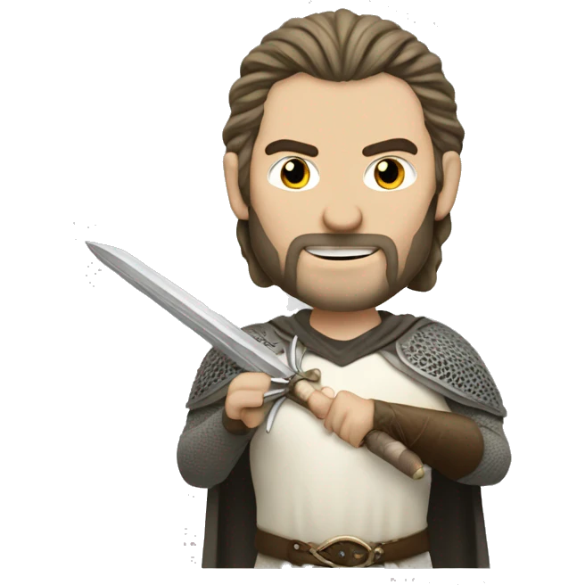 lord of the rings, white man with footballer hair cut and a sword emoji