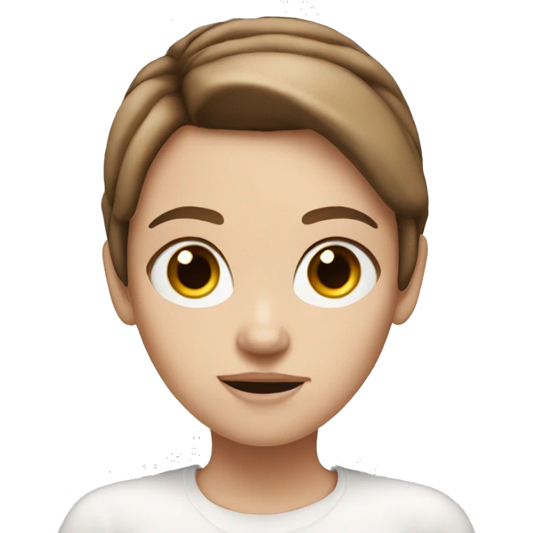 White girl with brown hair giving weird look emoji