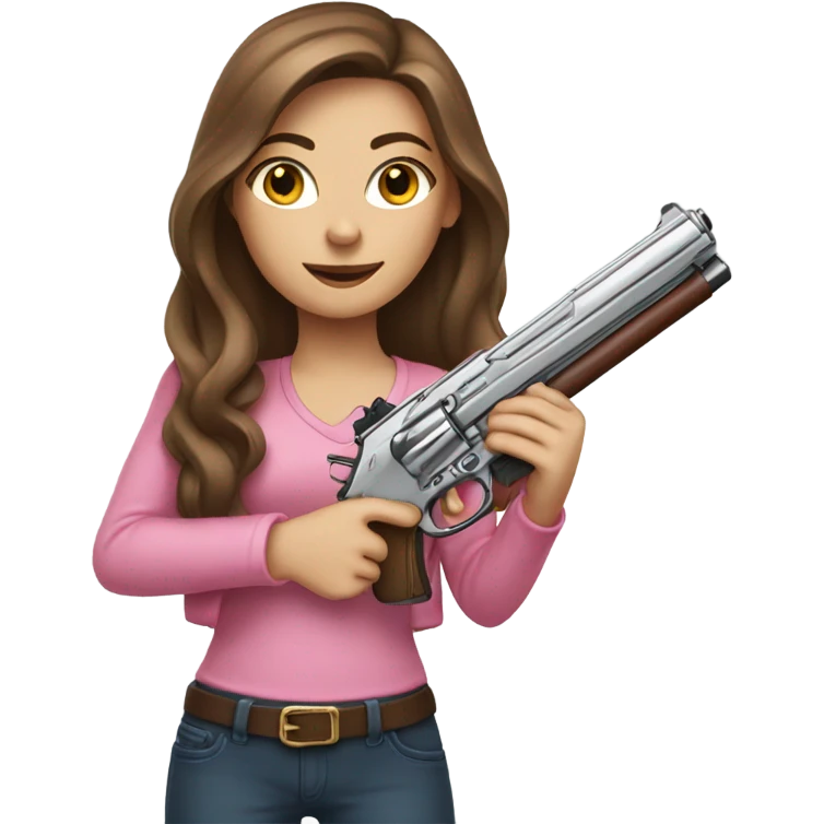 white girl with brown hair holding a pink gun  emoji