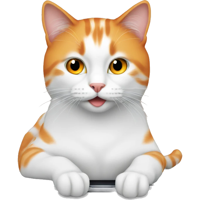 White with orange cat watching a laptop emoji