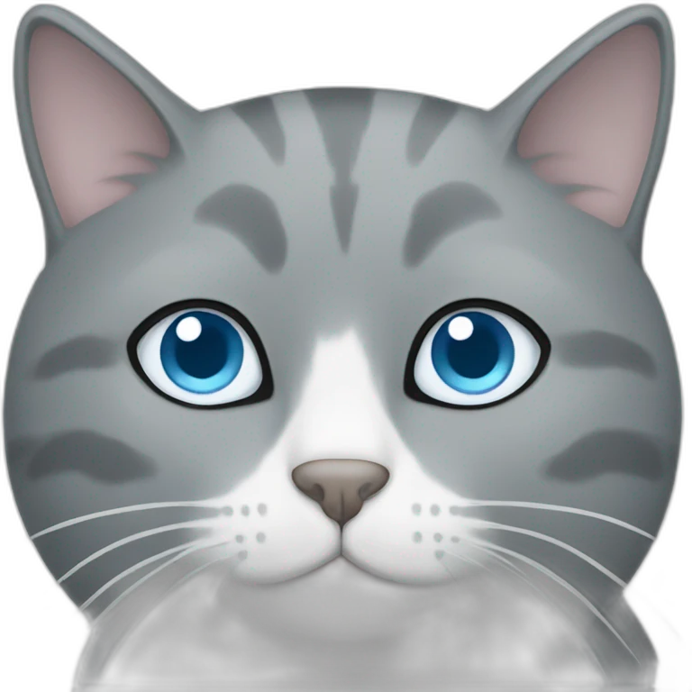 Gray cat with white mouth and white nose and light blue eyes emoji