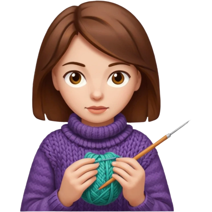  Woman with brown hair no glasses Knitting emoji emoji