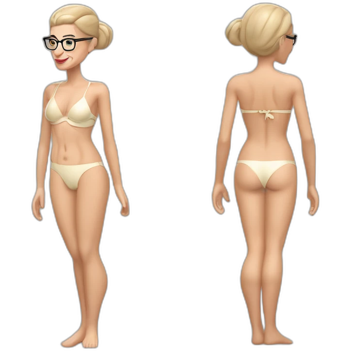 sexy ruth bader ginsburg wearing a string bikini bottoms bare chest (full body, ios17, facing away, looking over shoulder, cream colored bikini) emoji