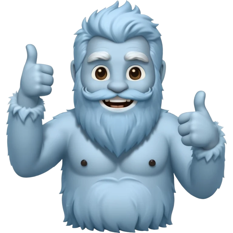 yeti, full body, ice grey blue, full beard, full fur, thumbs up, smiling, winking emoji