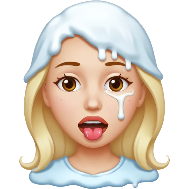 white icing dripping from a womans mouth emoji