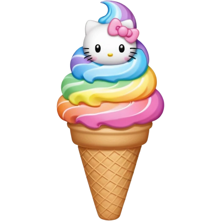 Hello Kitty inspired ice cream cone, rainbow swirl emoji