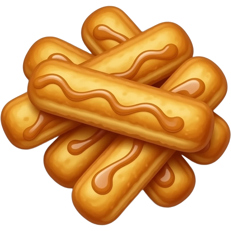 banana fritter sticks with caramel sauce on side, plate emoji
