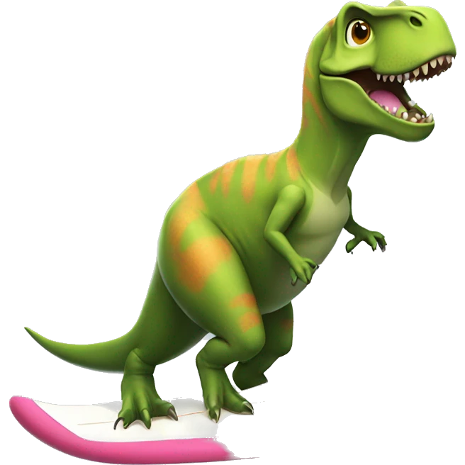 T-Rex surfing with a tutu emoji