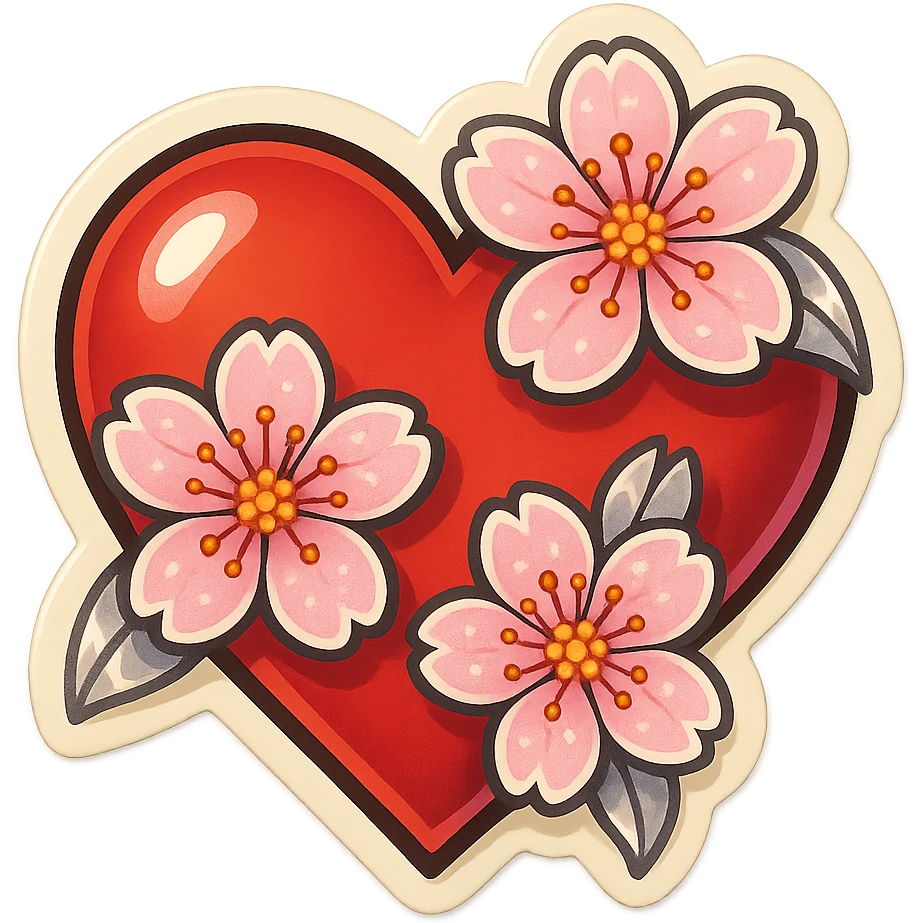 heart with sakura and silver accents emoji