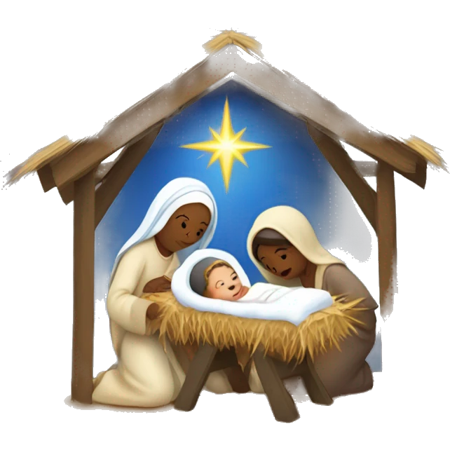 Nativity scene, baby on a manger, Mary and Joseph emoji