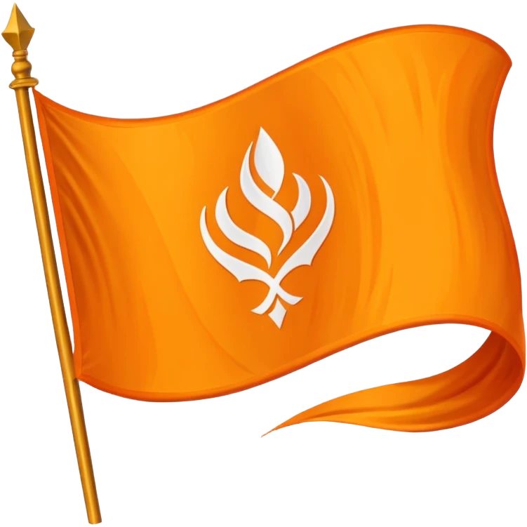 Orange triangle shaped wavy flag with a Sikh khanda symbol emoji