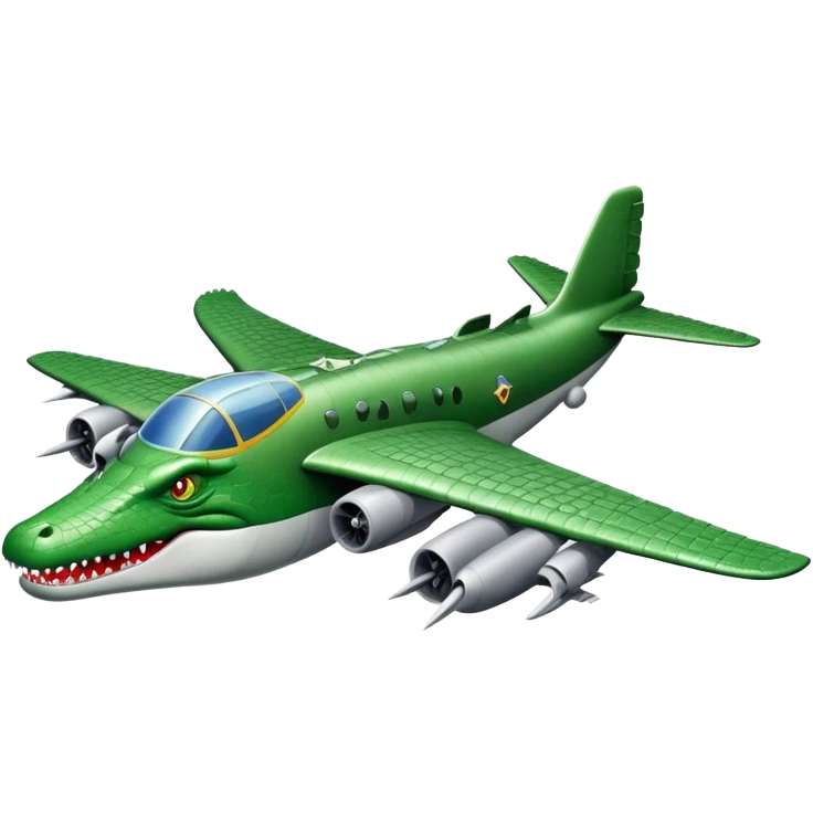 Crocodile morphed with a bomber plane with a grey body and green head emoji