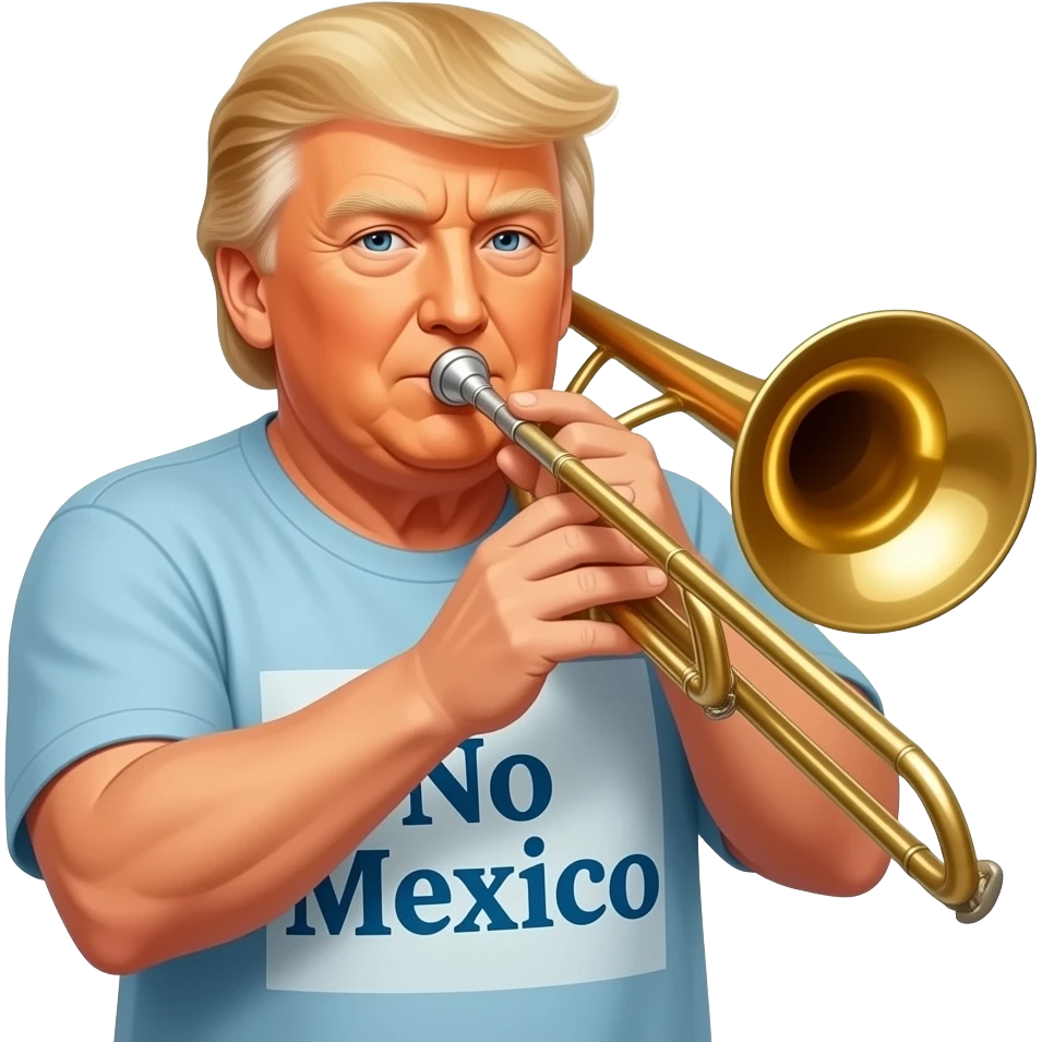Trump playing trombone while wearing a shirt that says “ no Mexico” emoji
