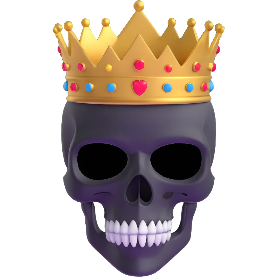 3D skull wearing a ski mask and a golden crown emoji