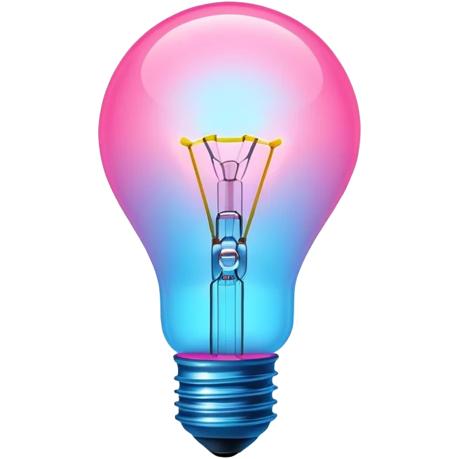 neon lightbulb glowing blue and pink with soft glossy highlight and modern minimal shape emoji