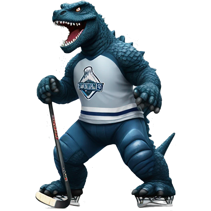 Godzilla dressed as a hockey player emoji