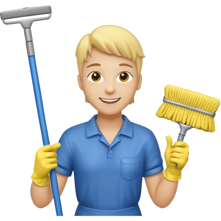 Custodian with yellow rubber gloves, mop emoji