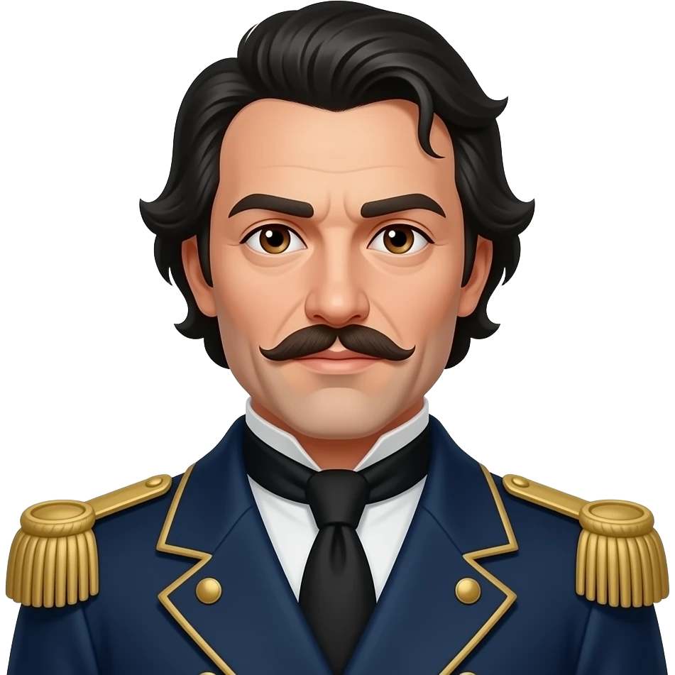 Inspector Javert from Les Mis with brown eyes, black hair, dark blue military frock coat emoji