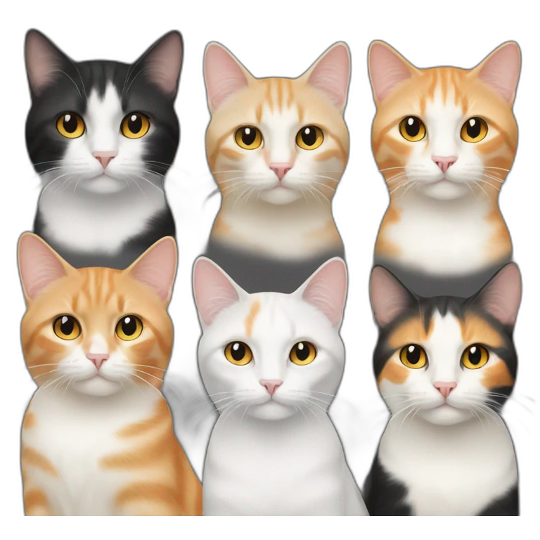 blonde cat and tricolor white black and orangecat emoji