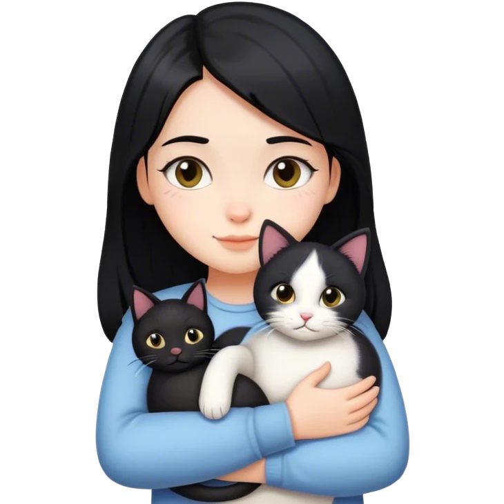 A white cute gilr with black middle hair hugging a cat emoji