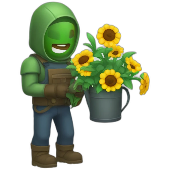 Doom guy watering flowers emoji
