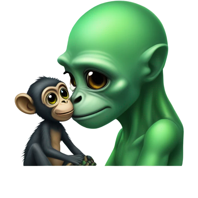 Alien kissing a monkey emoji