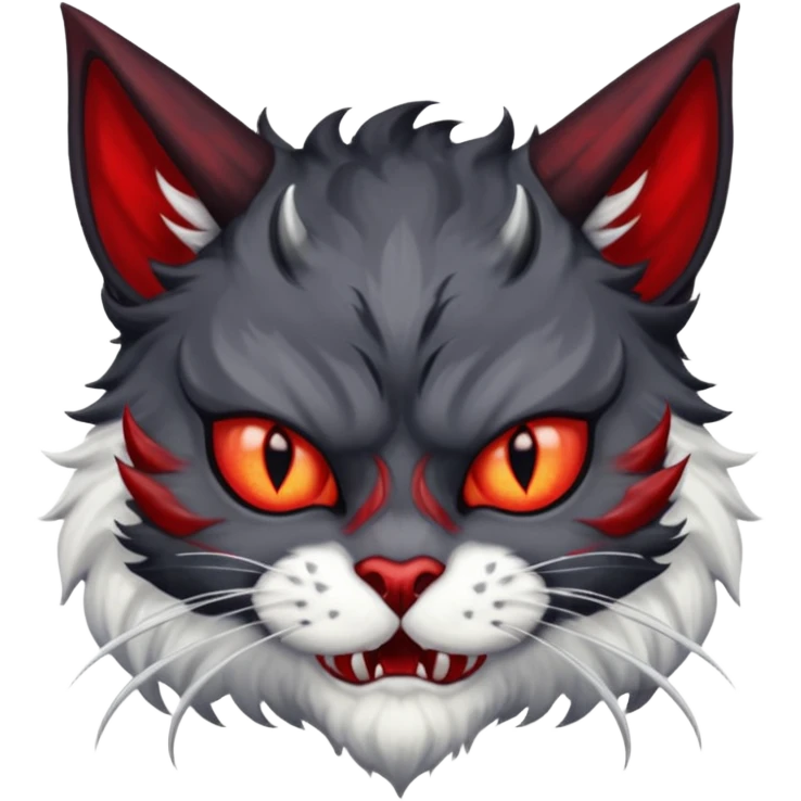 dark blackish grey and white horned devil satan cat emoji