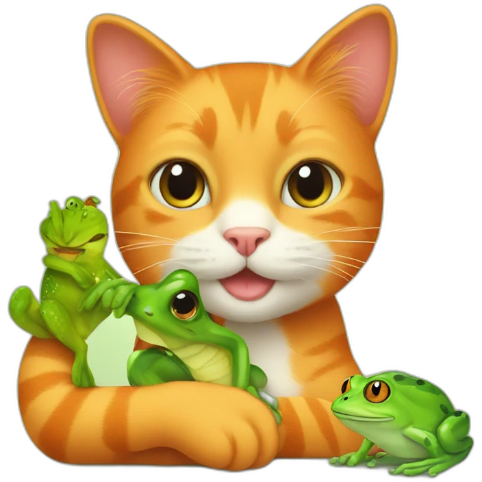 orange cat with a green frog friend emoji
