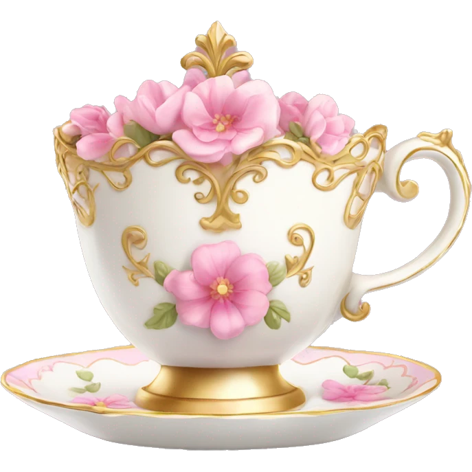 princess tea cup with pink flowers and gold details  emoji