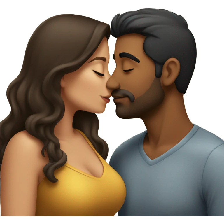 Thick brunette woman kissing Indian man  emoji