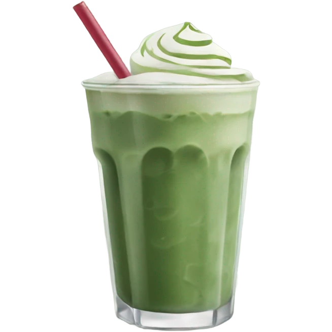 iced matcha latte in a glass and dark green traditional no whipped cream on top & a straw emoji