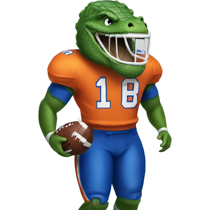 gator playing football, wearing orange and blue jersey emoji