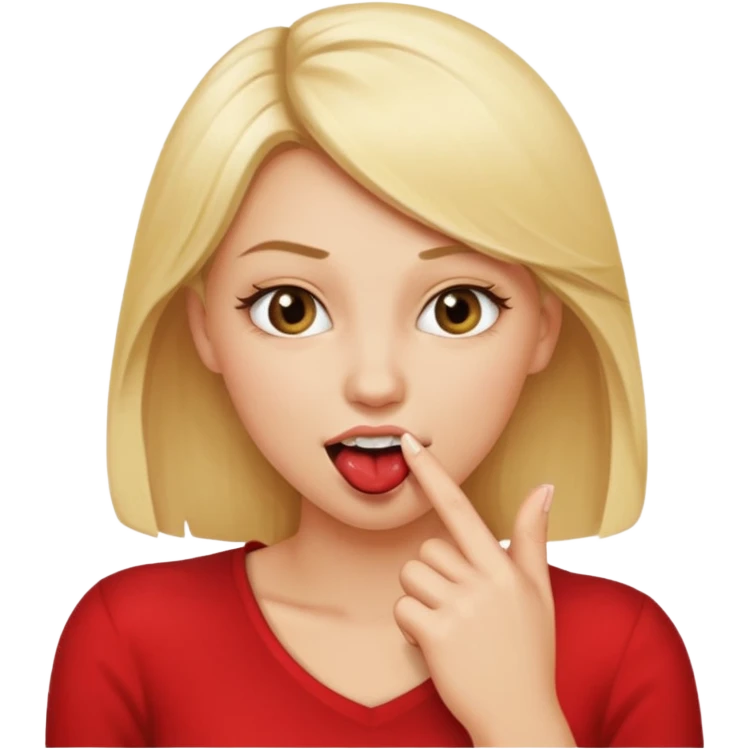blonde woman biting her finger, coquettish expression emoji